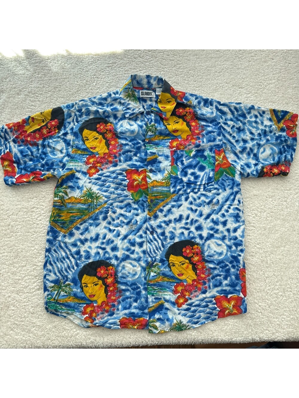 Vintage Rayon Islander Hawaiian Shirt Size Medium Button-Up Surf Floral